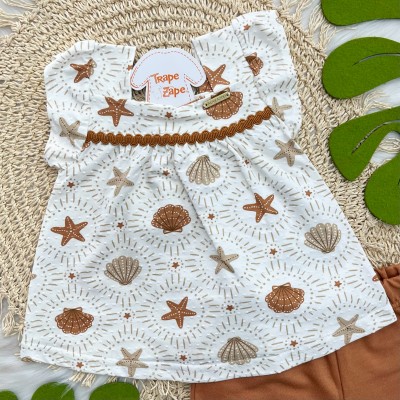 Conj. Batinha Fundo do Mar e Short - Marrom